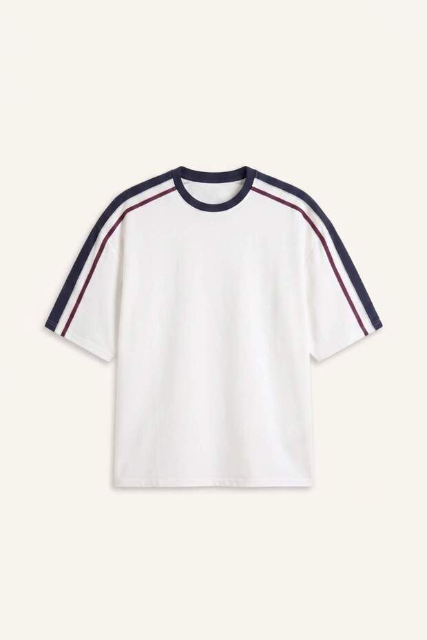 Loose Fit Crew Neck Short Sleeve Ecru T-Shirt G6484Ax26Sm