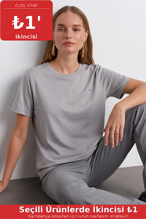Women's Comfort Fit Basic Gray Loose T-Shirt