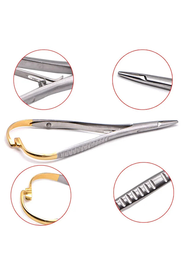Dentistry Straight Head Needle Holder Forceps Curved Gold Plated Handle Stainless Steel Orthodont...
