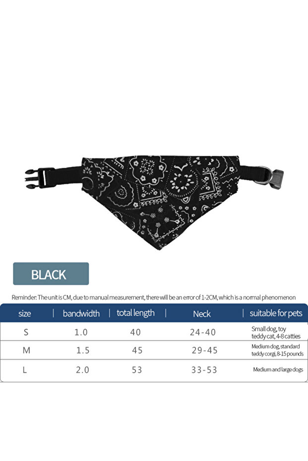 S Black scarf Pet Triangle Scarf Cat Dog Saliva Towel Printed Pets Dog Collar Adjustable Strap Kitte