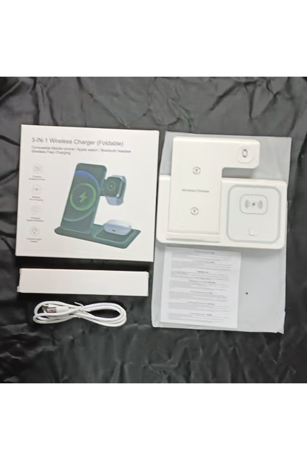 White 3 in 1 Fast Charging Station For iPhone 17 16 15 14 13 12 Folding Wireless Charger Stand For A