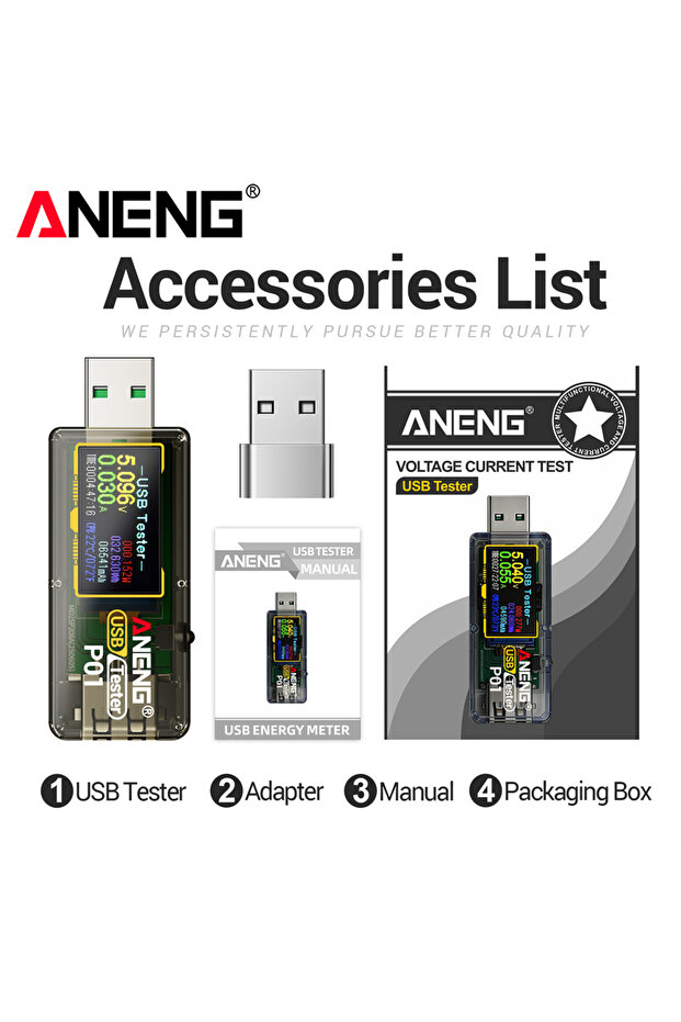 جهاز اختبار USB من ANENG P01، مقياس فولت وأمبير، كاشف شحن سريع من نوع TYPE-C