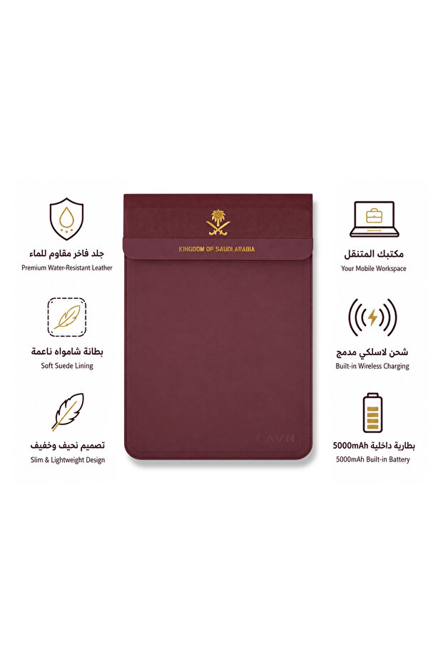 حقيبة لابتوب أصلية فاخرة من الجلد الناعم، شاحن لاسلكي، بمقاسات منوعة، بتصميم أنيق، مع جيب خلفي