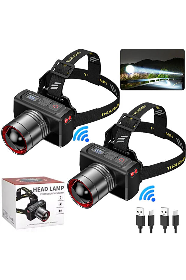 Heinast 2PCS 1/2PC LED Rechargeable Headlights, Adjustable Zoom, Waterproof Headlights, Front Headli