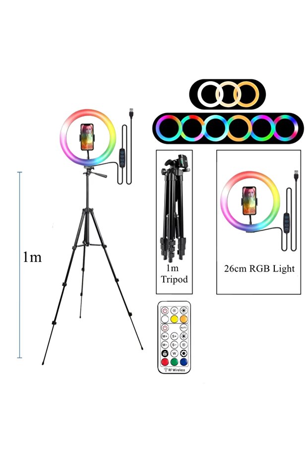 With 1m Tripod RGB Ring Light Lamp Ring Round With Remote Control For Smartphone Mobile Led Video Li
