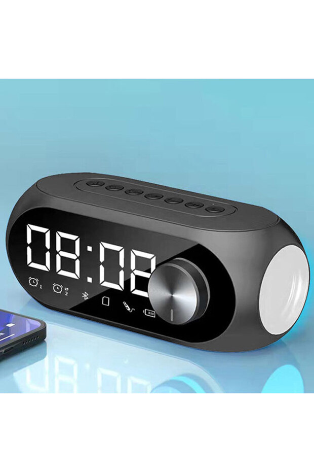 Black Alarm Clock Portable Bluetooth Speaker Radio FM Subwoofer Wireless Sound Box Music Mini Woofer