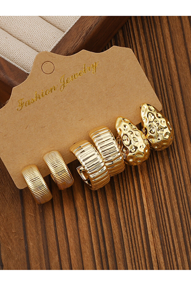 135-A(3pairs) 3-9PAIRS Luxury Plastic Material With Golden-Plated Twisted C-Shape Teardrop Earring S