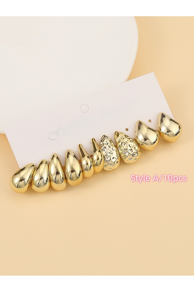 Set A(5pairs) 5pairs-17pairs Classic Plastic Material Water Drop Gold-plated Earrings, Suitable For