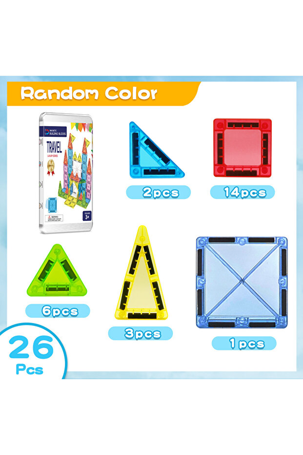 26Pcs Large and Small Combination Magnetic Building Toys, Travel-Sized Iron Box for Easy Portability