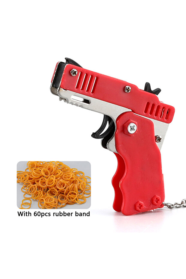 red Metal Burst Band Toy - Mini Folding Launcher Toy With Keychain And 60pcs Bands,Perf...