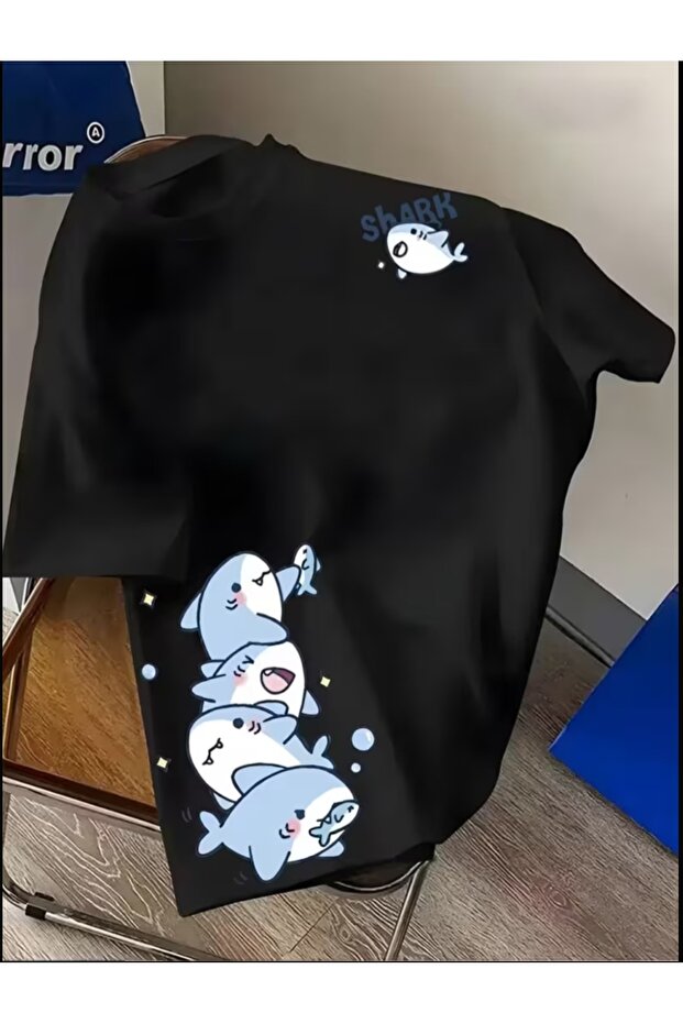 Cute Shark Printed Oversize T-Shirt