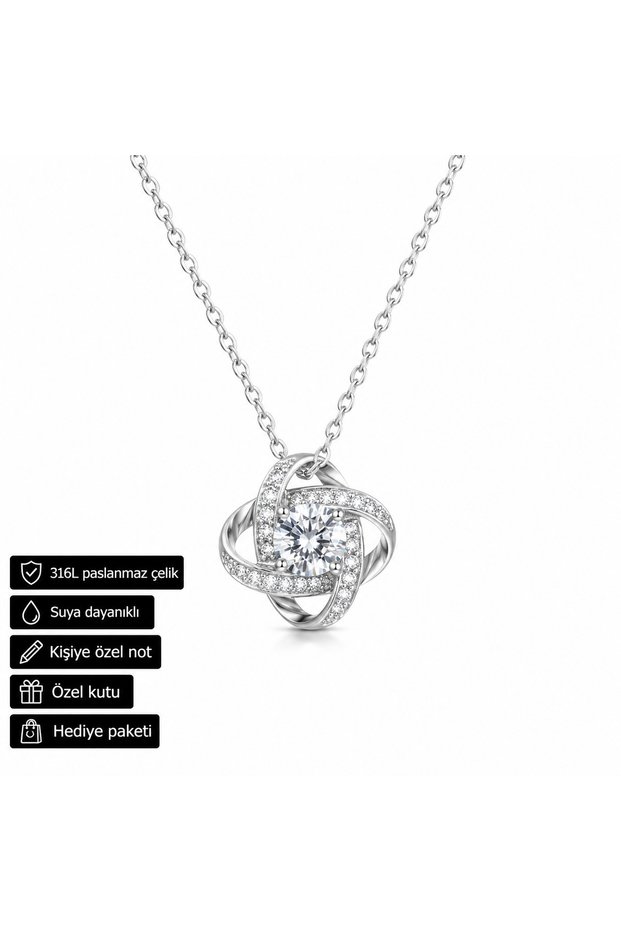 Sparkling Stone Steel Necklace Gift Women Silver Color 316L Stainless