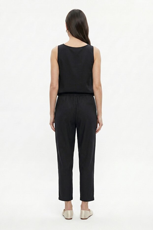 Black 34007 Crew Neck Zero Sleeve Pants Set - 3
