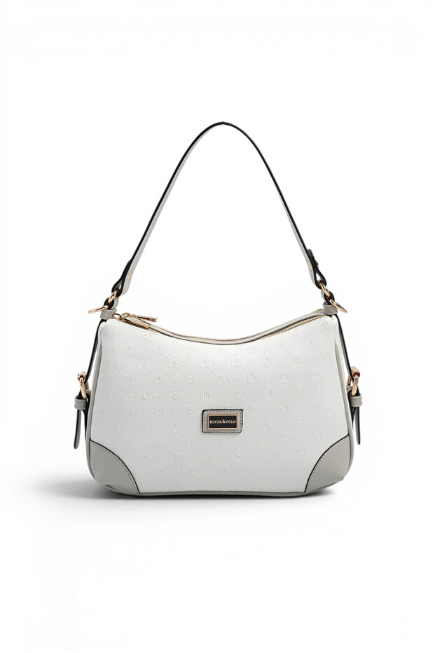 White - Women's Shoulder Bag with Gray Logo Sp1269