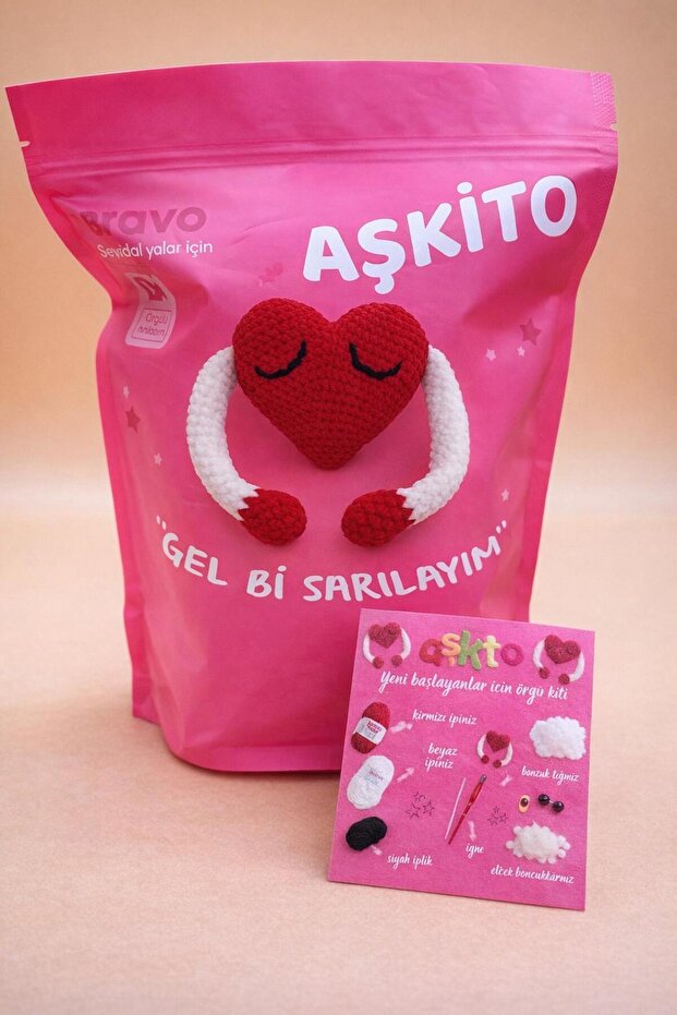 Bravo Aşkito Kalp Yeni Başlayanlar İçin Kolay Örgü Öğrenme Kiti Videolu Tığ İşi Amigurumi Kalp Örgü Seti