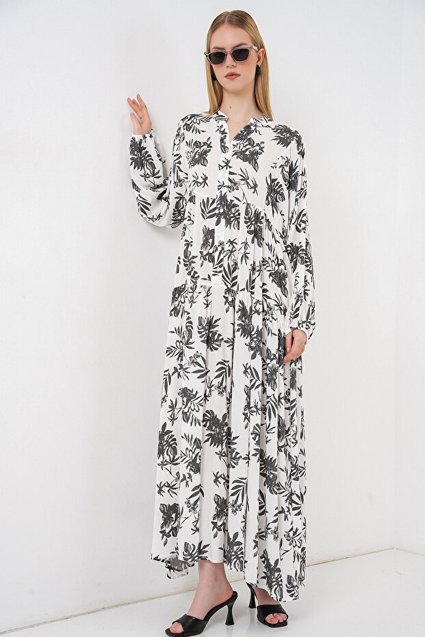 Women's Patterned Long Hijab Dress 2585 - V. Anthracite