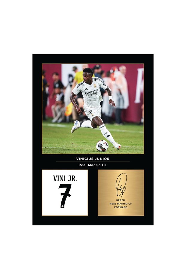 Alayra Framed Wall Art Vinicius Jr Real Madrid Signed A4 Printed Photo Picture Display Gift For Real Madrid Fans Digitally Reproduced Signature Framed