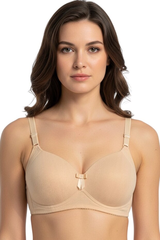 Women's Skin Color Ribbed Underwire Non-Padded Bra