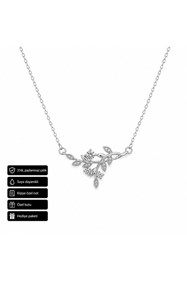 316L Steel Branch Figured Stone Necklace Gift for Women Elegant Design