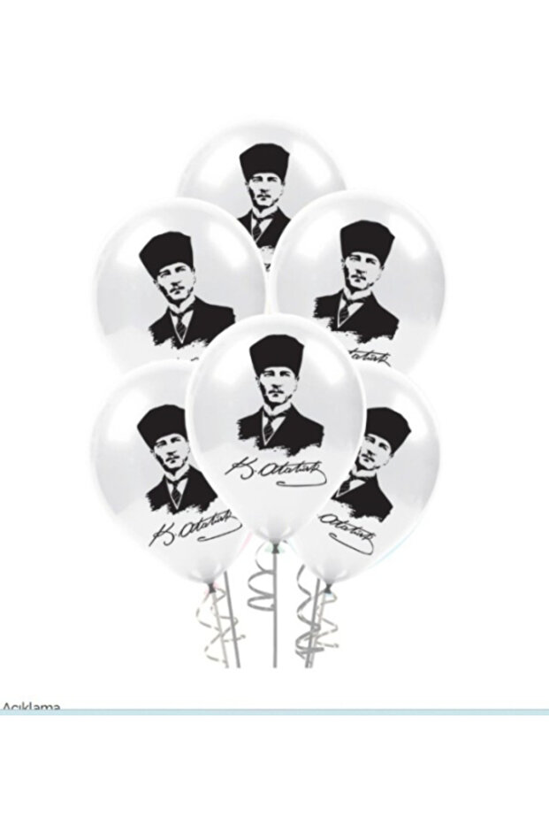 Ataturk Patterned Atalı Double-Sided Printed Balloon 32 cm Black and White Color 10 Pieces