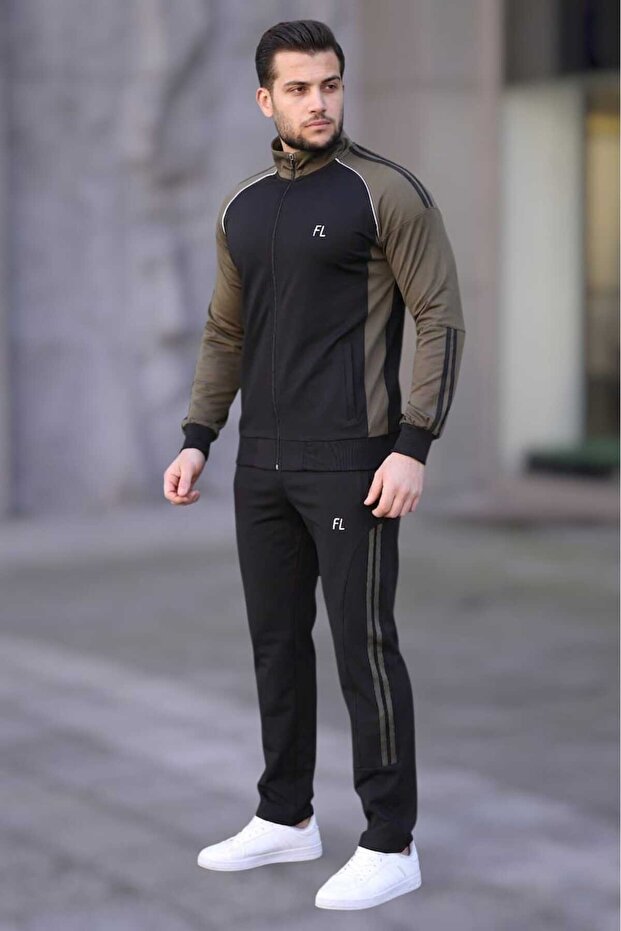 New Season Men's Ribbed Diving Tracksuit Set, Khaki