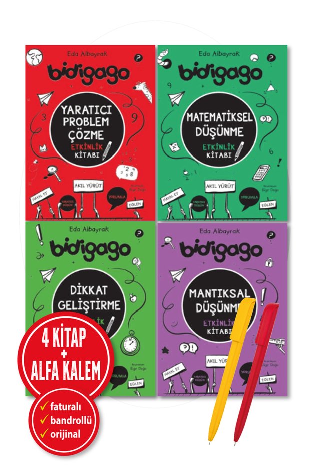 Alfa Kalem+Bidigago-Mantıksal Düşünme Etkinlik Kitabı 1-2-3-4 Problem Çözme / Eda Albayrak 4 Books