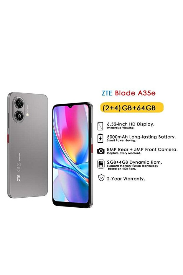 هاتف Blade A35e ثنائي الشريحة باللون الرمادي الفضي 2 جيجابايت + 4 جيجابايت RAM و 64 جيجابايت 4G - إصدار الشرق الأوسط
