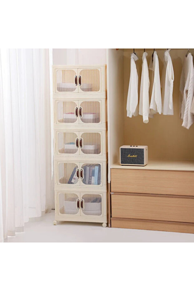 5 Tier Multi-Layer Plastic Storage Cabinet For clothes, Shoes with Lid & Wheels