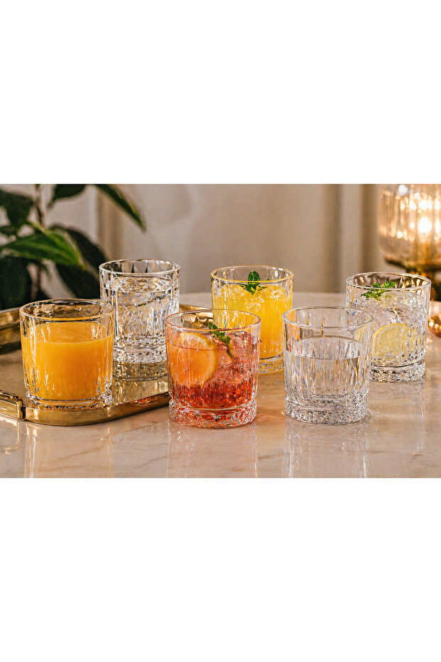 كاسات زجاج فاخرة 6 قطع – مقاس 8.5 سم – أناقة عملية لكل مشروب 🥤✨