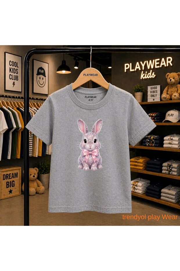 Shiny Rabbit Pink Ribbon Printed 100% Kids' Unisex T-Shirt 5 6 -7 8-9 10 -11 12 Years Old