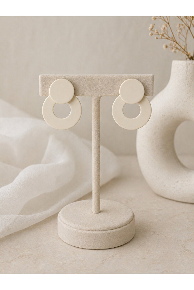 Cream Color Minimal Hoop Earrings Geometric Design Lightweight Stylish Daily Use