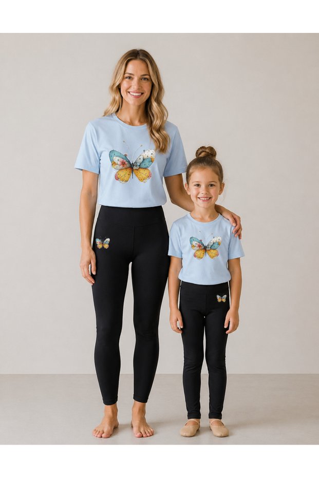 Mother Daughter Tights and T-Shirt Set T-Shirt Set 100% Cotton Flexible Comfortable Casual Sports Combination (Single Set Sold)