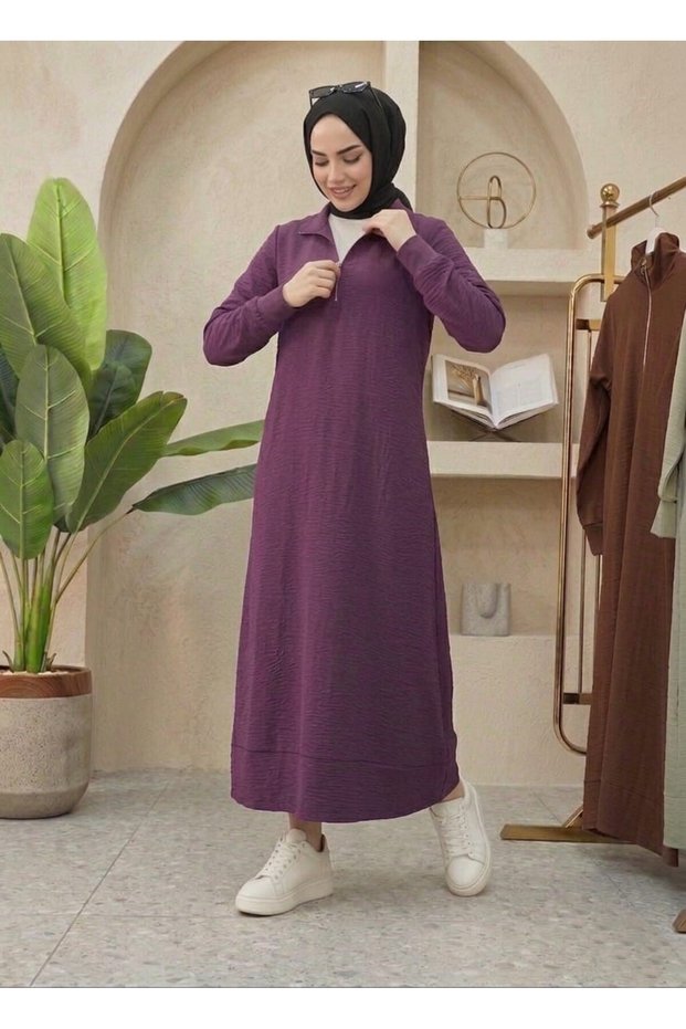Lina Series Zippered Sport Long Hijab Dress with Pockets - Aerobin