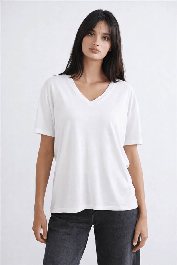 Standard Fit V-Neck Short Sleeve Blouse Bluz 26Y0021K1