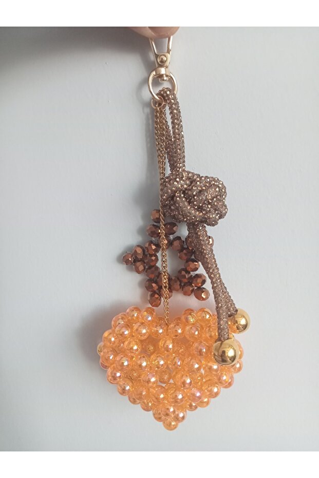 Pearl Beaded Three-Dimensional Heart, Crystal Beaded Star and Macrame Knot Bag Charm, Keychain