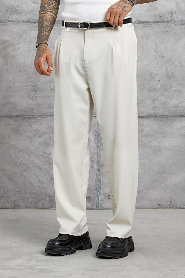 Men's Trousers Jggr Fabric Ecru White Baggy