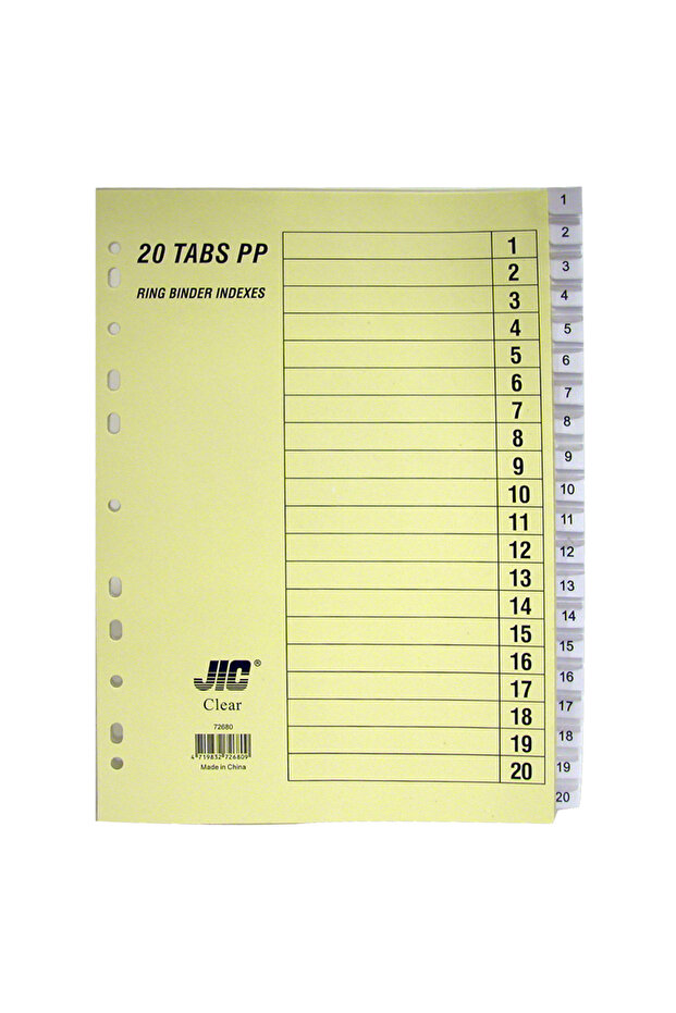 Index Divider A 4 1/20 Tab Cut Numeric