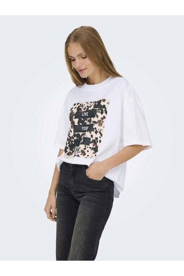 Onlriri S/S Aop Print Top Box Jrs Women's T-Shirt White (15358200)