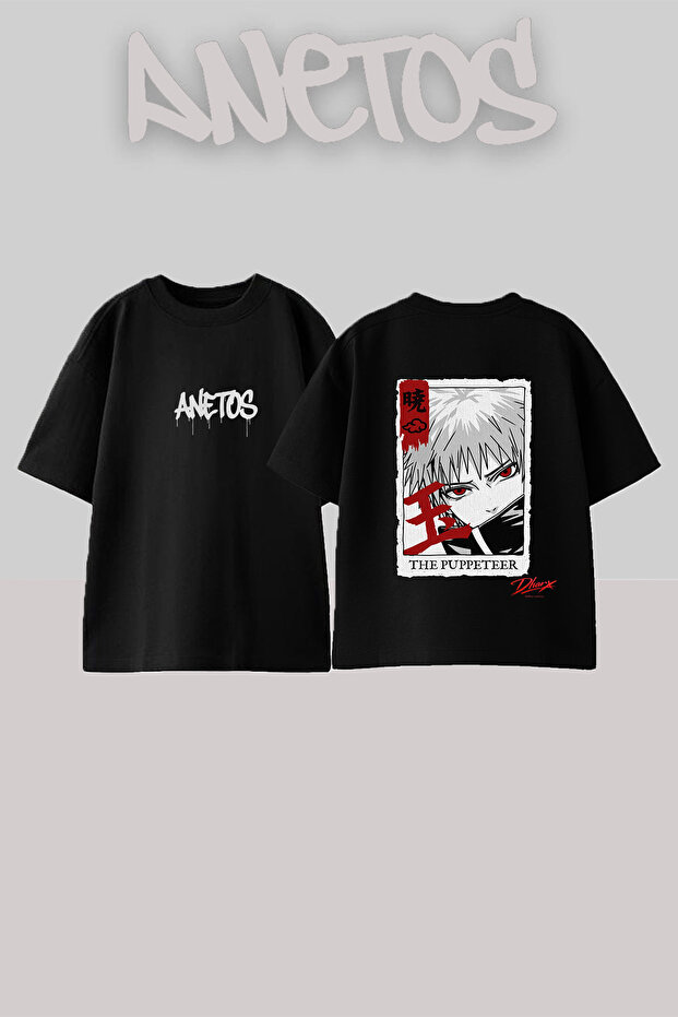 Sasori Art Design Back Printed Cotton Black Oversize T-Shirt