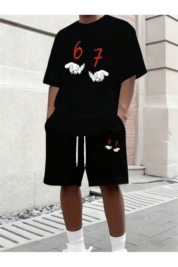 Silatrend Unisex Oversize Shorts Set Short Sleeve T-Shirt Comfortable Fit Summer Casual Sports