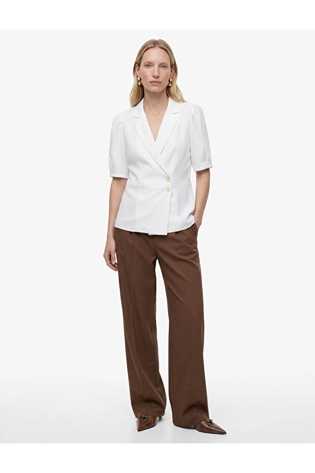 Double-Breasted Collar White Women's Shirt 6Sak60337Uw