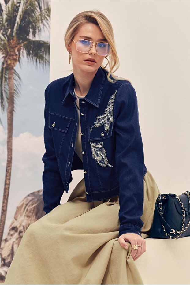 طقم سترة دنيم مع تنورة بحزام 46403