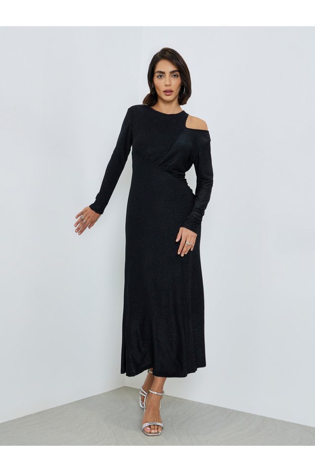 Black Cut-Out Detail Shimmer Look Blue Maxi Dress