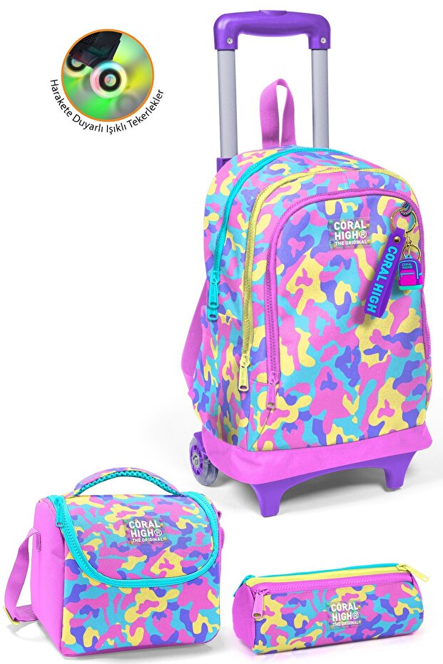 Kids Pink Yellow Lavender Camouflage Patterned 3-Piece Bag Set Set0134001