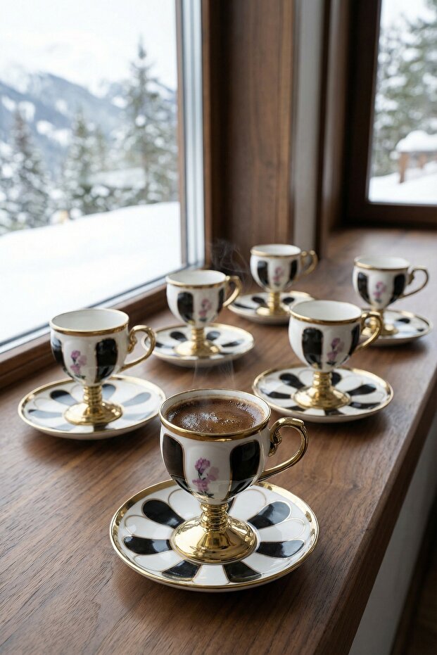 Eloise 6-Person Porcelain Coffee Cup Set Black - 90 ml