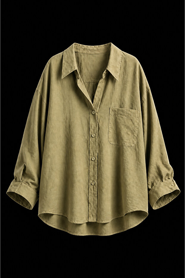 Khaki Modal Oversize Drop Shoulder Relaxed Fit Shirt