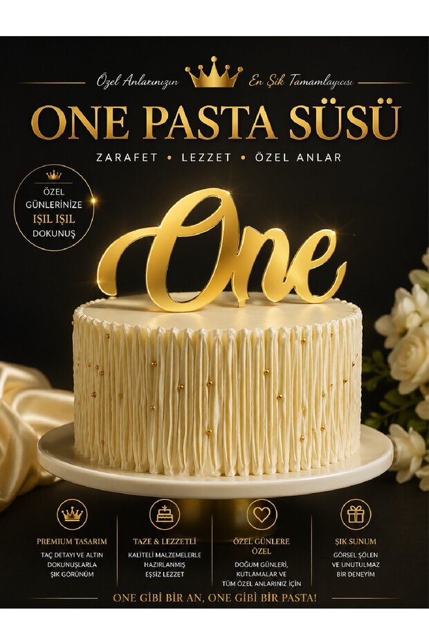 One Cake Decoration 1 Year Birthday Plexiglass Gold Silver Cake Top Lettering Decoration