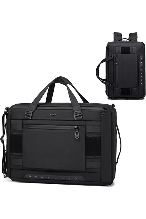 9749 3-in-1 Convertible Laptop Backpack, 18L Water-Resistant Business Messenger Bag for Men, Briefcase, Black