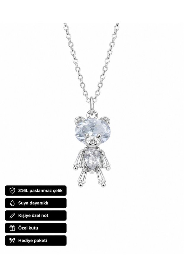 Women's Necklace with Cute Teddy Bear Figure Stainless Steel Gift