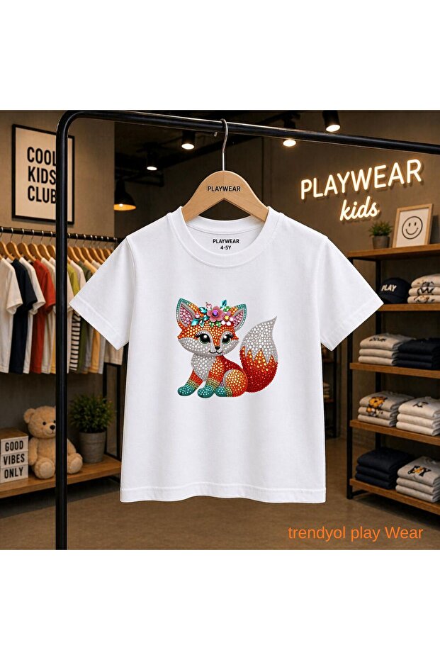 Stone Fox Shiny Printed 100% Children's Unisex T-Shirt 5 6 -7 8-9 10 -11 12 Years Old